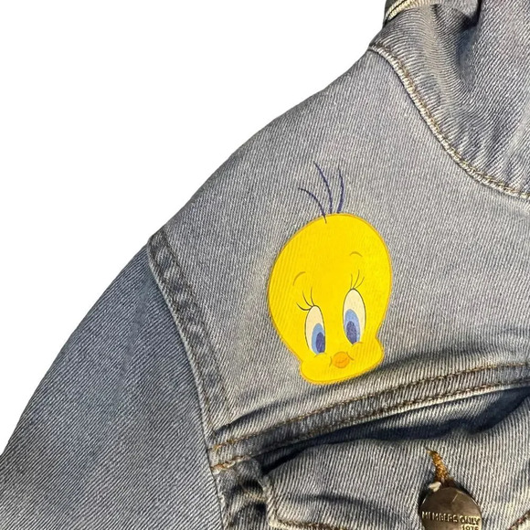 Looney Tunes Members Only Women's Medium Denim Painted‎ Cropped Jacket - Picture 2 of 5